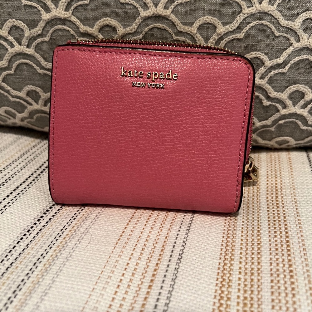 kate spade pink leather zip-around compact wallet